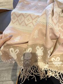 1pc Rabbit Pattern Scarf Shawl For Women, Winter Warm Versatile Dual-Use Cape, Thick Long Neck Warmer For Air-Conditioned Room And Office - Pink - View 3
