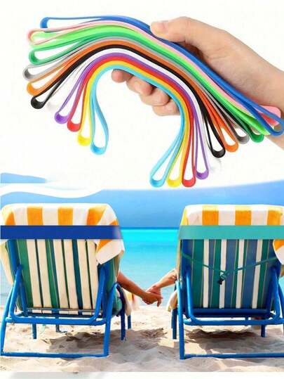 1/3/5 piezas Correas ajustables de silicona engrosada para toallas de silla de playa, clips elásticos engrosados para toallas, fáciles de limpiar, reutilizables - Adecuado para piscina, camping, viajes, gimnasio, yoga y actividades al aire libre, esencial para vacaciones de verano (Color aleatorio).