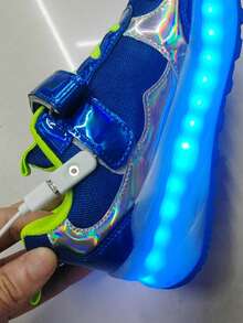青少年轮滑鞋、旱冰鞋、四轮旱冰鞋、小型四轮旱冰鞋、旱冰鞋、LED可充电发光鞋、发光鞋、新款内置开关可伸缩轮旱冰鞋 - 藍色 - 查看 12