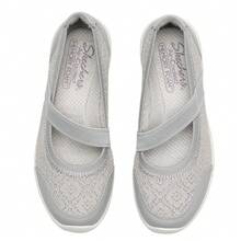 Skechers Sepatu Mary Jane Wanita dengan Hak Wedges Elastis, Sepatu Jalan Nyaman, Sepatu Slip-on - Light Grey - View 4