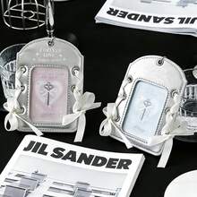 Cute Bow Photo Card Holder, Silver PU Leather Photo Card Protective Case, Cute Ribbon Idol Card Protective Case Keychain - A - View 5