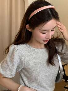 5入女款四季緞面髮箍，黑色、白色、灰色、藍色、粉色，純色、氣質時尚百搭、高端簡約風，適合日常佩戴、外出、洗臉、化妝、搭配衣著的髮飾髮箍 - 彩色 - 查看 10