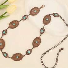 Women's Carved Waist Chain, Korean Style Versatile Sweet Decorative Thin Waist Chain, Metal Chain, Suitable For Skirts, Sweaters, Dresses Accessories, Sexy - Bronze Blue - View 2