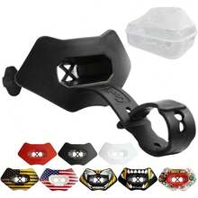 Ootball Mouth Guard Lip Guard With Permanent Helmet Strap Fits Adult & Youth, Ultra-Breathable Maximum Airflow, All Red Design With Protective Storage Case - All Black - View 9