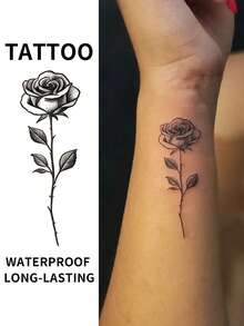 Y2K Semi-Permanent Arm Tattoo Stickers, 1-2 Weeks Long Lasting, LOVE Rose Pattern DIY Collarbone, Arm, Ear, Shoulder, Neck, Fine Line Temporary Tattoo - Black - View 4