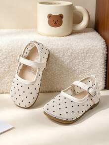1 Pasang Sepatu Flat Anak Perempuan Minimalis Warna Polos Berventilasi Motif Polkadot, Cocok untuk Jalan-jalan, Sekolah, dan Musim Panas - Krem - View 9