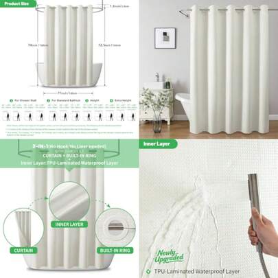 No Hook Waffle Shower Curtain, No Liner Needed Separate, 71x74 Inch, 100% Waterproof TPU-Laminated Backing, Magnetic Weighted Hem, Machine Washable, Shower Curtain Set For Bathroom Or Hotel Use
