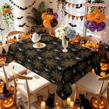 1/2pcs Halloween Tablecloth, Halloween Theme Orange Spider Web Pattern Polyester Tablecloth Suitable For Dining Table, Restaurant, Coffee Table, Kitchen, Picnic, Camping, Country Farmhouse Decor, Holiday Tabletop Arrangement - Multicolor - View 6