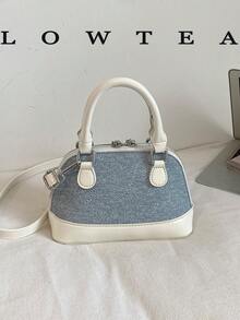 1pc Color Block PU Leather New Women Bag, Shoulder Bag, Crossbody Bag, Fashionable Shell Handbag, Adjustable Strap, Suitable For Girls, College S - Baby Blue - View 10