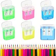 1 pieza Juego de sacapuntas, sacapuntas manual de color aleatorio, diseño compacto de doble orificio portátil, adecuado para estudiantes, aula, oficina en casa, mecánico manual portátil, sacapuntas de color aleatorio - Estilo multicolor aleatorio - Ver 5