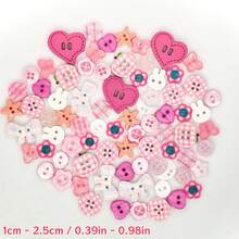 4/16/32/56/88/100Pcs Pink Mixed Resin Buttons, Heart Rabbit Flower Plaid Irregular Shaped Buttons, DIY Cream Glue Hair Clips Phone Case Handmade Decoration Accessories, Random Styles - Multicolor - View 11