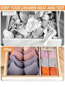4件組抽屜收納套組，可折疊衣櫥收納籃與布製收納盒，適用於存放衣物、內衣、胸罩、領帶、配件、襪子 - 米色 - 查看 7