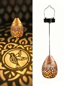 2pcs Solar Hanging Lights, Hummingbird Silhouette Projection Lights, Moroccan Style Metal LED Solar Lights, Warm Light Projection Pattern, Suitable For Garden, Yard, Porch, Balcony, Pathway, Christmas Decoration, Christmas Gift, Best Gift For Family And Friends. - Hummingbird Pendant Light - View 6