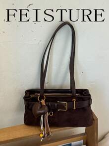 FEISTURE 1件裝女款時尚腋下肩背包，附裝飾肩帶，適合日常外出、約會、通勤 - 咖啡 - 查看 8