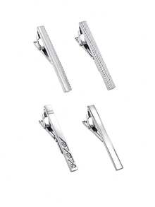 4/8 Pcs Men Classic Silver Tie Clip, 8 Styles Metal Necktie Bar Clasp, Business Wedding Formal Suit Accessory, Gift For Gentleman - Silver - View 9