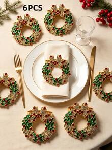 12pcs/6PCS/2PCS Christmas Painted Rhinestone Napkin Rings, Assorted Exquisite Christmas Napkin Rings, Christmas Home Party Table Decor Metal Napkin Rings, Christmas Restaurant Hotel Party Decor - Multicolor - View 23