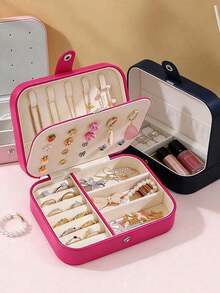 1pc Portable Travel Jewelry Storage Box, Mini Jewelry Box, Small Jewelry Zipper Box, Multi-Functional Ring Display Box, Jewelry Organizer Box, Suitable For Earrings, Necklaces, Pendants, Gift Storage Box, Polyester Waterproof Jewelry Storage Box, Large Capacity Jewelry Display Box, - Multicolor - View 1