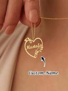 1 pièce [Personnalisé] Collier en acier inoxydable doré avec cœur de vigne et nom personnalisé, Collier personnalisé de cœur de vigne privé, Collier pour femmes, Cadeau de bijoux, Cadeau de bijoux personnalisé, Cadeau de vacances, Cadeau d'anniversaire, Cadeau parfait, Noël, Cadeau d'Halloween - Multicolore 3 - Voir 9