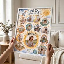 1pc First Trip Around The Sun 1st Birthday Photo Board Space Milestone Poster 12-Month Collage Custom Poster, Bedroom Decor For Adults, Customized Wall Art, Pictures Custom Photo, Customizable Things, Room Decor, Optional Frame. - Multicolor - View 9