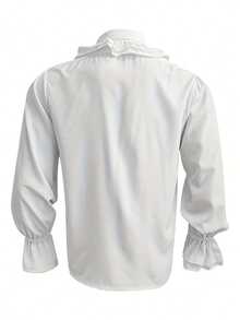 Men's Solid Color Medieval Retro Style Lace-Up Long Sleeve Ruffle Top For Cocktail Party - White - View 2