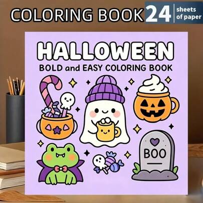 1 Halloween Coloring Book For Kids And Adults, Bold Easy To Color, Suitable For Gothic Lovers, Back To School, Birthday Or Holiday Gift, 7.87*7.87 Inches