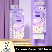 1 Pack Extra Large Capacity Paper Towels, 2-Ply Thickened Commercial Paper Towels, 1490 Sheets/Pack, 175*145mm Large Size, Hanging Paper Towels, Space-Saving - Purple Floral Facial Tissue - View 10