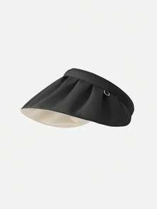 1pc New Korean-Style Women's Foldable Large-Brimmed Sun Hat For Summer, Black Vinyl, UV Protection, Bucket Hat - Multicolor - View 25