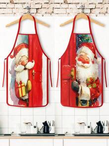 4PCS Christmas Mrs. Claus Apron Set, Funny Santa Costume Print Adjustable Waterproof Kitchen Apron, Holiday Cooking Apron Gift For Women - Multicolor - View 2