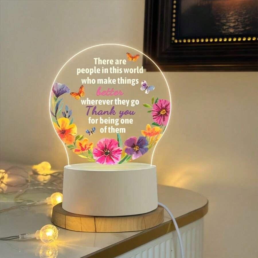 Transparent Acrylic LED Table Lamp, Inspirational Thank You Words ...
