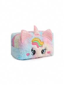 Cartoon Unicorn Big Eyes Plush Makeup Bag, Cute Handbag, Toiletry Bag, Stationery Pencil Case, Coin Purse, Random Color - Pink - View 5