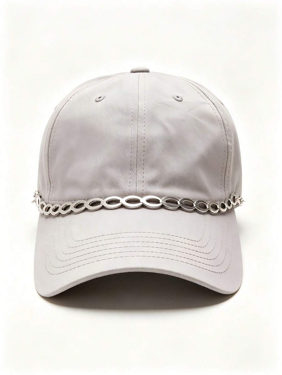 1 pieza Cadena de sombrero versátil y desmontable con eslabones ovalados, accesorio decorativo de estilo callejero para gorras de béisbol - Plateado - Ver 1