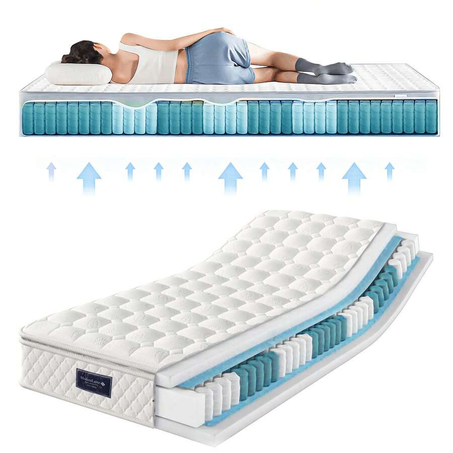 Spring Core Mattress, 7 Zone Cold Foam Mattress, Pocket Springs, 90x200cm, 100% -Tex Certified, Quilted Microfiber Cover Topping, Hardness Level H3, 25cm Height, 200 X 90 X 25 Cm - A - View 1