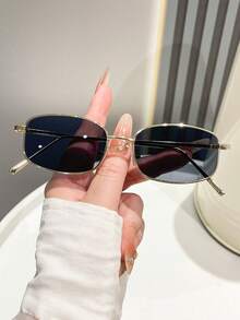 1pc Unisex Retro Gold Rim Small Square Frame Glasses, Suitable For Daily Wear - Multicolor - View 2