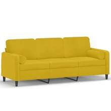 vidaXL 3-Seater Sofa With Yellow Cushions, 180 Cm, Velvet, Furniture For Sofa Bed, Living Room, Couch, Outdoor Sofa, Garden Sofa, Living Room, Terrace - Yellow - View 2
