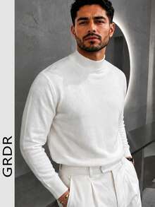 GRDR Men's New Autumn/Winter Solid Color Stand Collar Soft Pullover Sweater, Casual Daily Warmth - White - View 3