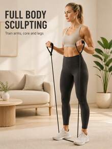 5 Sets 5-Level Resistance Bands With Handles, Suitable For Home Fitness, Pilates And Body Shaping - Multicolor - View 3