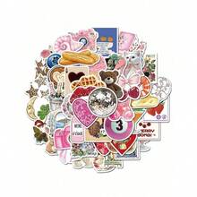 50 Peças Adesivos Decorativos de Grafite de Desenho Animado Estético Pinterest para Copos de Água, Cadernos, Bagagem, À Prova d'Água, Divertidos, Adesivos Infantis - Multicolorido - Visão 2