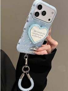 Ins Milk Blue Polka Dot Mirror Heart Phone Case Compatible With Apple 17 Pro Max, 16 New Model, 15, High Quality 15 Pro, Creative 17 Niche, 16 Pro, Korean Style 17 Pro, Shockproof Protective Cover 18 Pro Max - Blue - View 1