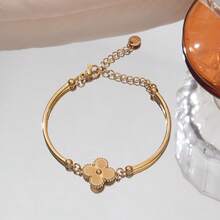 asmodee Gold Plated Four Leaf Clover Bangle Bracelet For Women, Color Enamel Cuff Bracelet Adjustable Daily Party Jewelry Gift - Bracelet Style - View 5