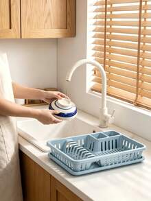 Multifunctional Dish Storage Rack, Separate Storage Areas For Bowls And Chopsticks, Hollow Draining Design With Water Tray, Available In Three Colors, Neatly Organizing Kitchen Tableware - One Size - View 6