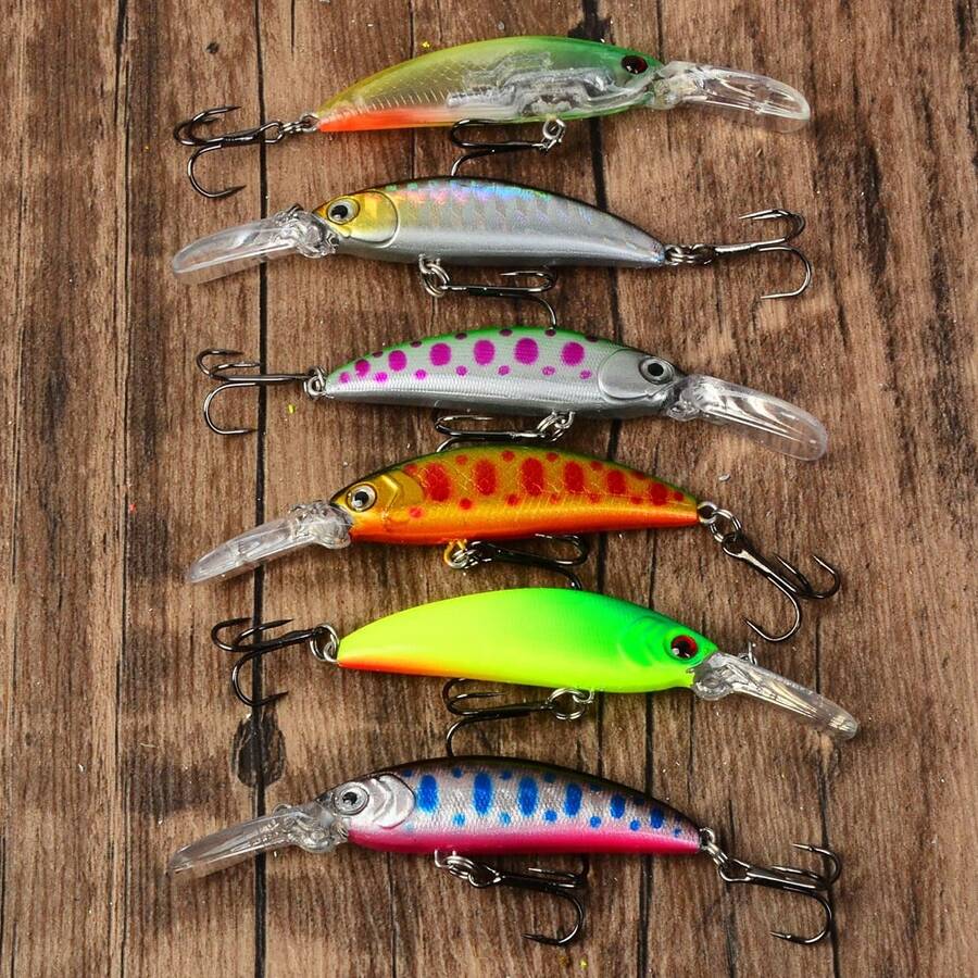 6pcs Long Lip Sinking Minnow Lure Set, Deep Diving Bionic Hard Bait, Stream Trout Bass Fishing Lure Combination - Multicolor - View 1