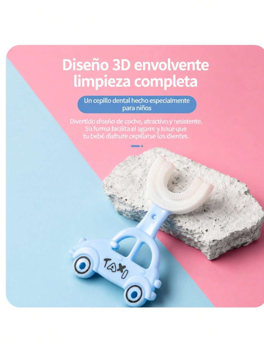 U-Shaped Kids' Toothbrush With Taxi Design - Multicolor - View 1