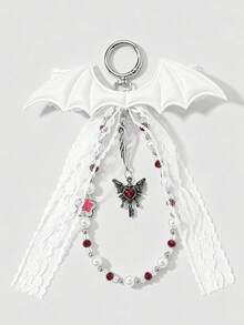 1pc Fashion Dark Style Cross Leather Bat Lace Bow Keychain Accessory - Multicolor - View 7