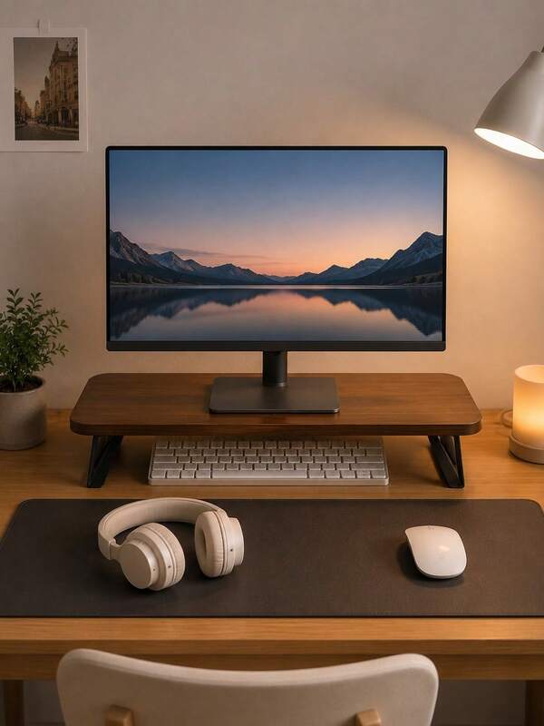 1pc Ergonomic Monitor Stand/Riser, Laptop Stand & Desktop Organizer With Storage Space, Space-Saving Desk Shelf For Home And Office, Relieves Neck Strain, Can Store Keyboard And Organize Workspace