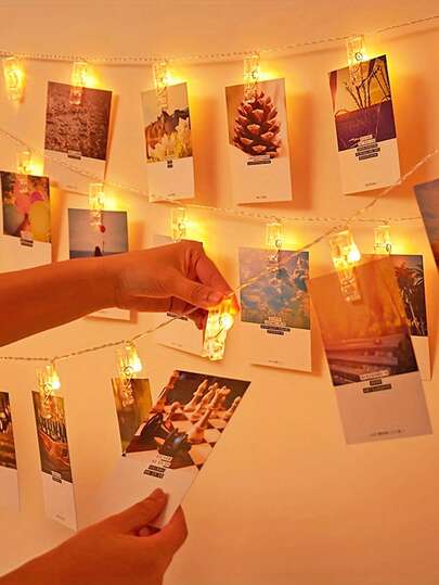 1pc 10/20/40LED Photo Clip Fairy String Lights, Battery Powered Hanging Photo Lights (Batteries Not Included), Bedroom Wedding Birthday Halloween Back To School Valentine's Day Holiday Home Decor Gift