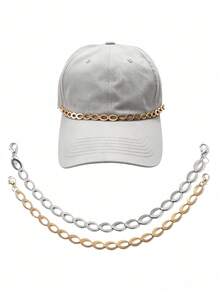 1PC Versatile Detachable Oval Link Hat Chain, Street Style Decor Accessory For Baseball Caps - Gold - View 1