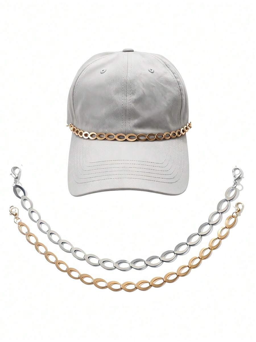 1PC Versatile Detachable Oval Link Hat Chain, Street Style Decor Accessory For Baseball Caps - Gold - View 1