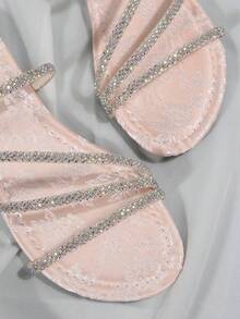 Women's Flat Single Strap Rhinestone Slippers, Versatile Fashion Fairy High-End Style, Suitable For Dating, Shopping, Gathering, Home And Casual Wear - Pink Rose - View 6