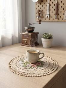 1/3pcs Vintage Floral Embroidered Crochet Lace Coasters, Round Heat-Resistant Placemats, Handmade Cotton Table Mats, Pink/Beige, Suitable For Coffee Cups And Tea Cups, Home Decor, Kitchen And Dining Room, Country Vintage Style Tableware Accessories - Multicolor - View 4