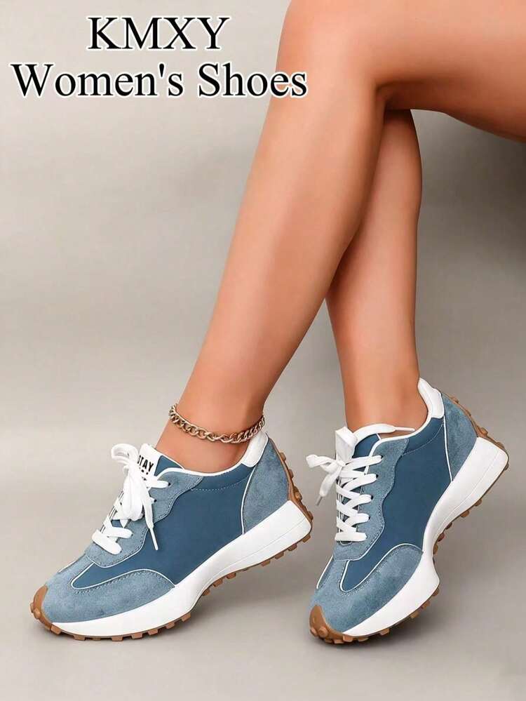 Women's Comfortable Lace-Up Sneakers - Lightweight Multi-Functional Casual Shoes, All-Season Wearable With Non-Slip Rubber Sole - Blue - View 3